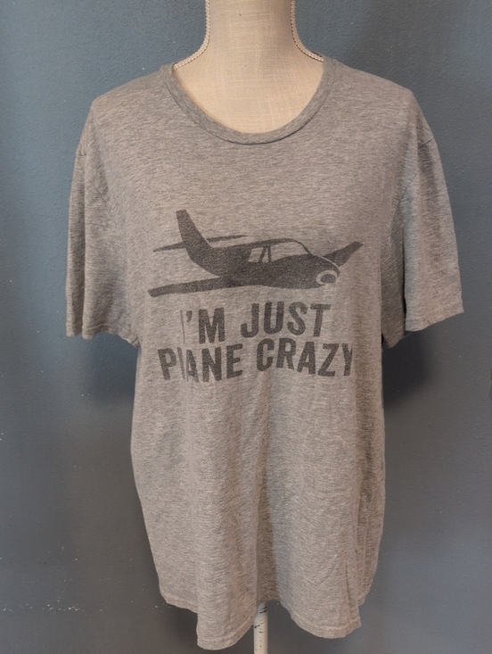 District Tops - District I'm Just Plane Crazy Tee Shirt Cotton Blend Novelty Top Relaxed Fit